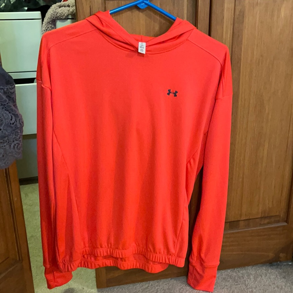 Under Armour, size small, bright pink long sleeved shirt.